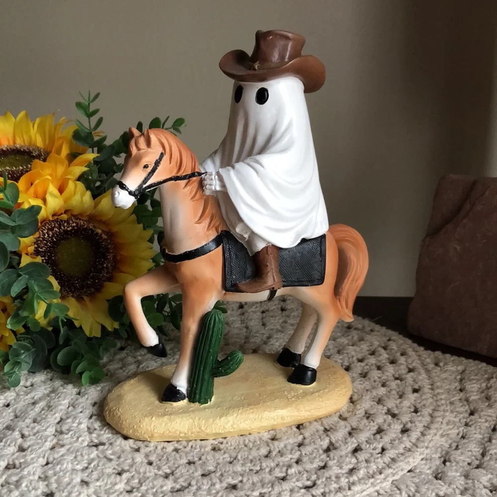 Ghost Cowboy On Horse Halloween Figurine - Western